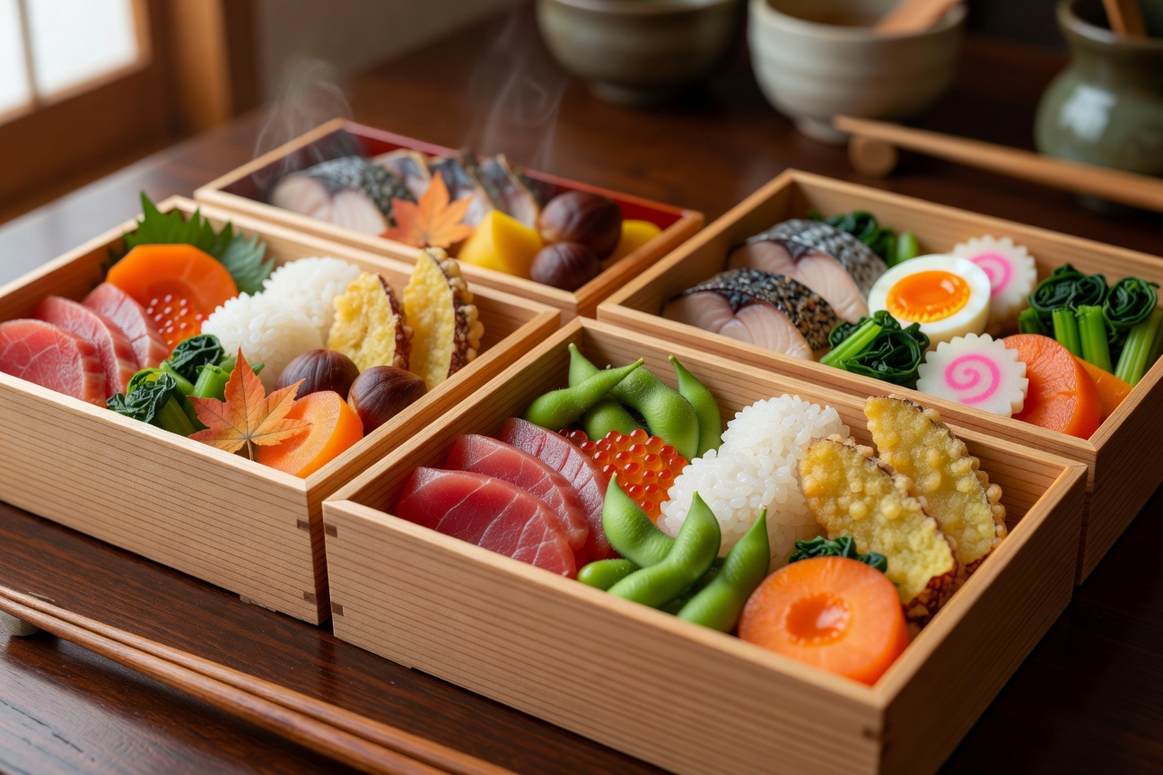 Beautifully arranged seasonal bento box